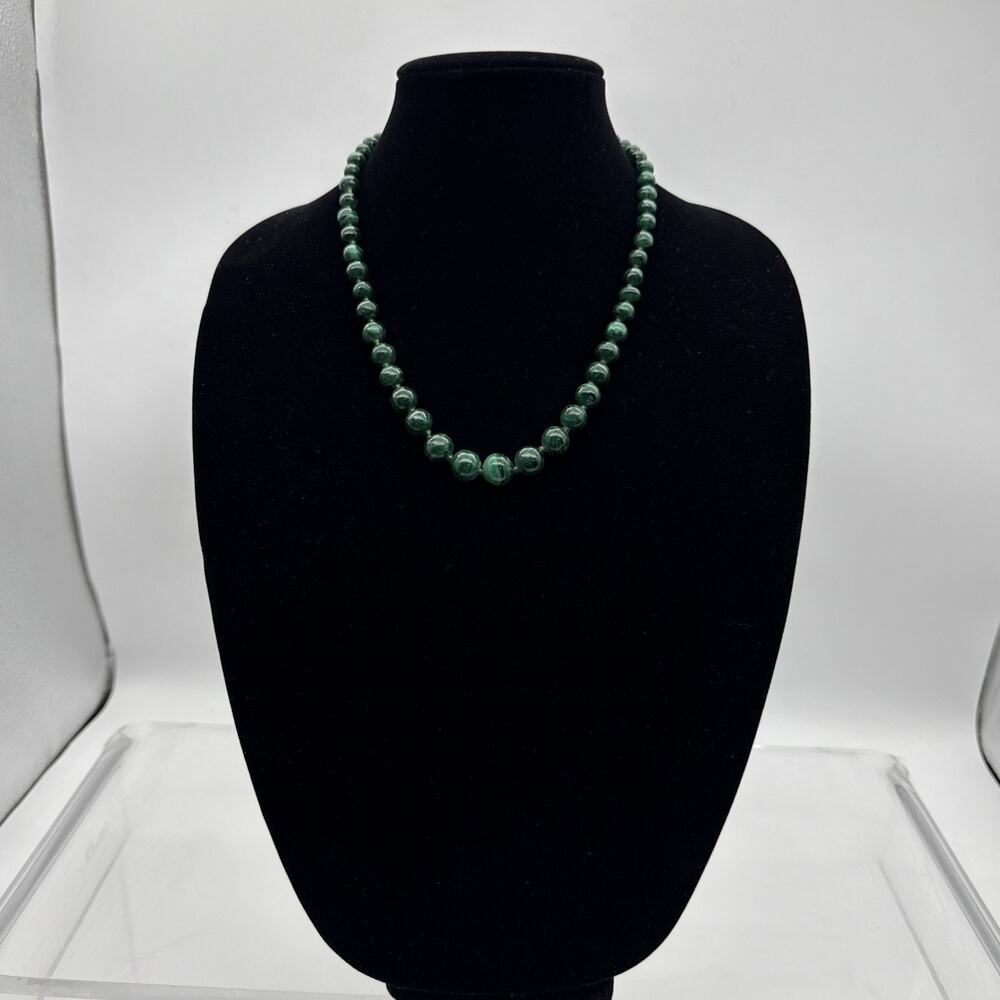 Vintage Graduated Malachite Bead Necklace Green Banded Stone 22" Estate 81.36 G - Picture 2 of 13